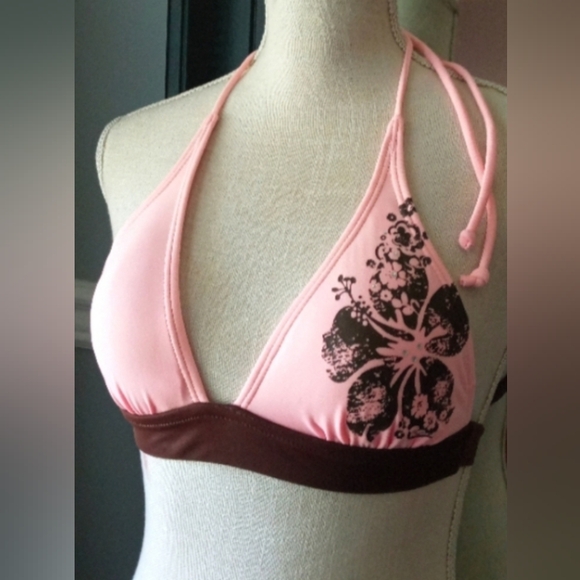 Floral Pink Halter Bikini Top by Malibu - Picture 2 of 7
